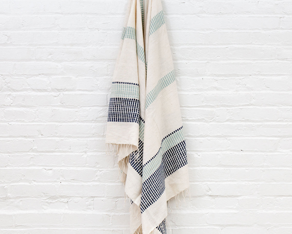 Blue Striped Cotton Bath Towel
