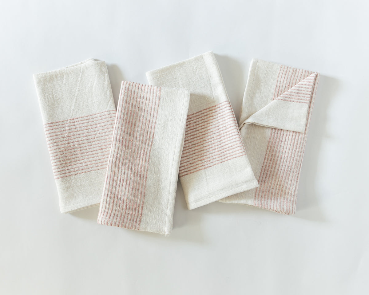 Blush White Stripe Cotton Dinner Napkins