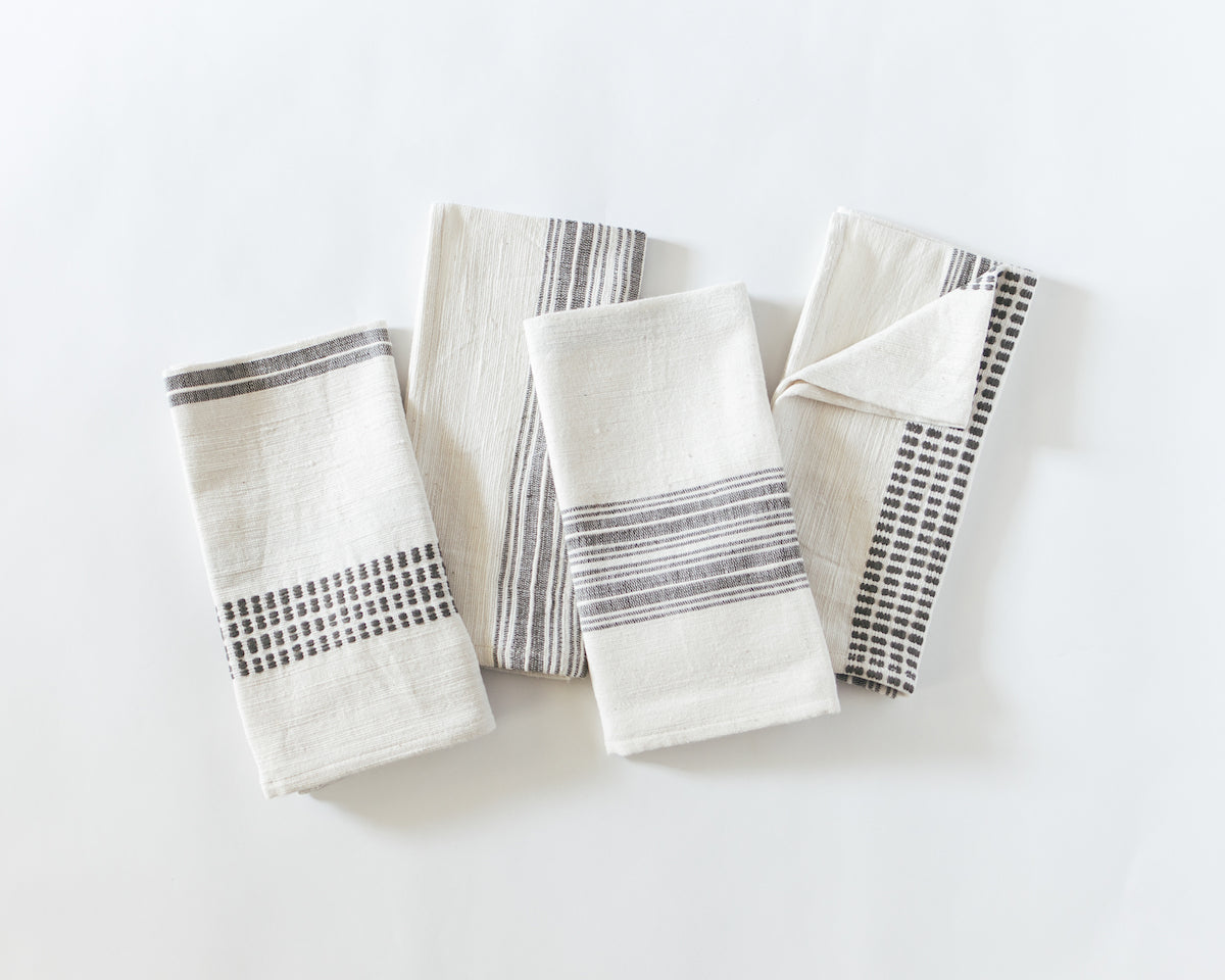 Charcoal Stripe Color Blocked Cotton Napkins