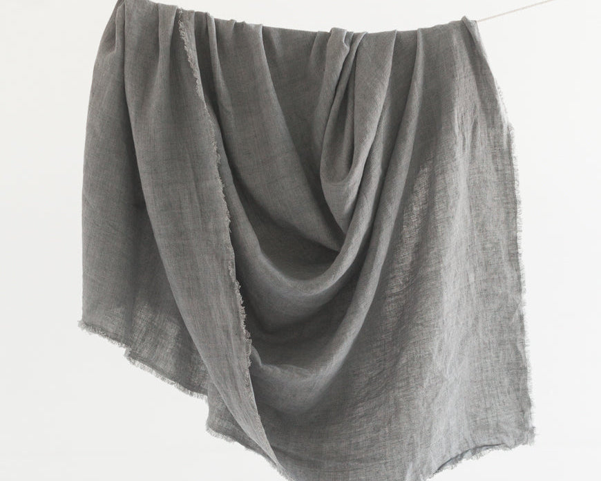 Grey Stonewashed Linen Throw Blanket