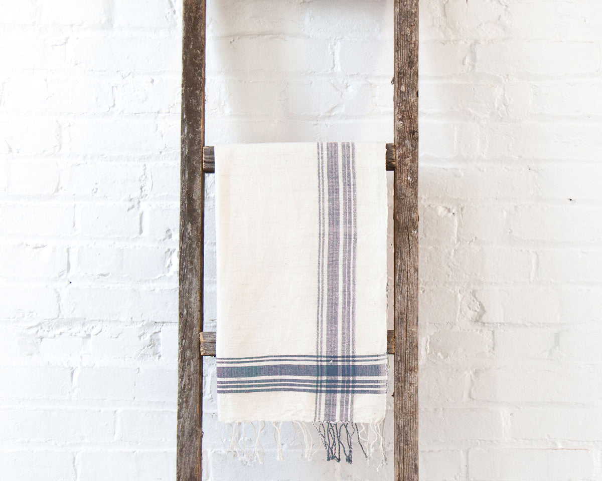 Handwoven Natural Navy Hatch Kitchen Towel