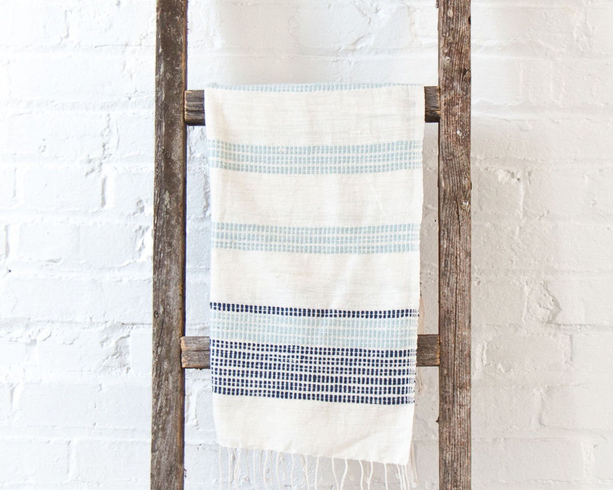 Light Blue Navy Hand Towel Fringe