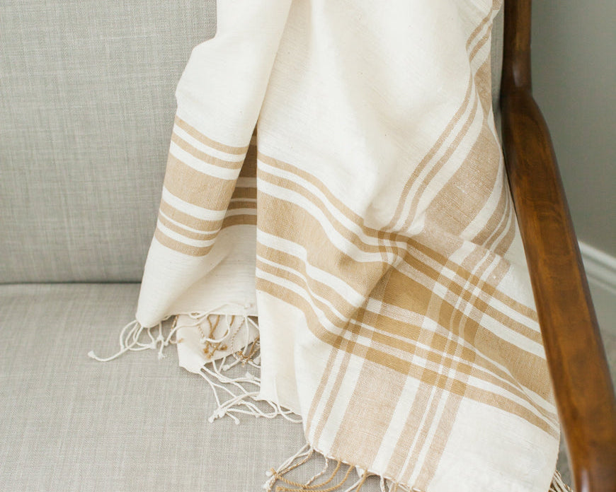 Mustard Natural Crosshatch Throw Blanket