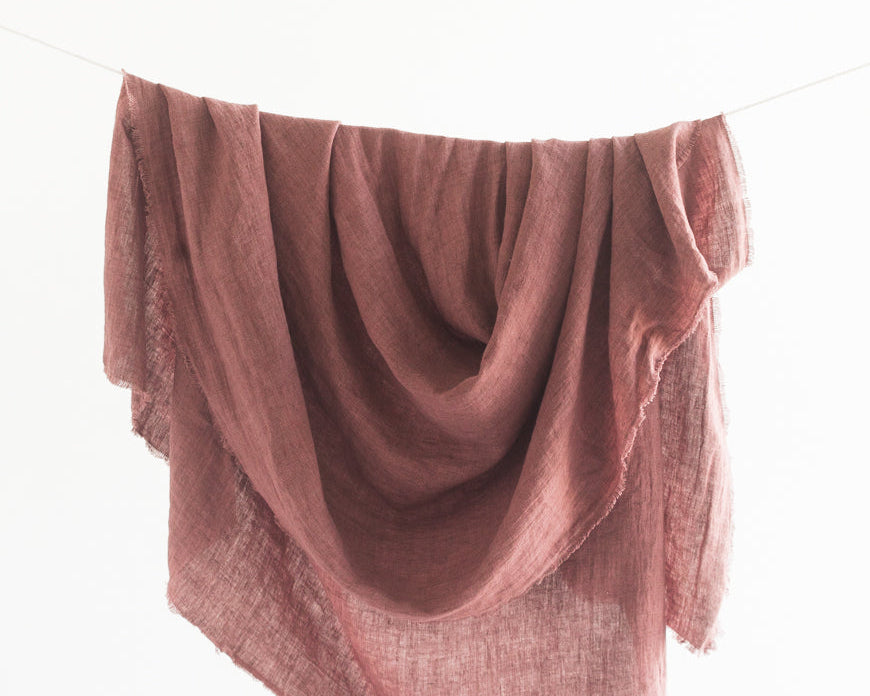 Natural Linen Dark Blush Throw Blanket