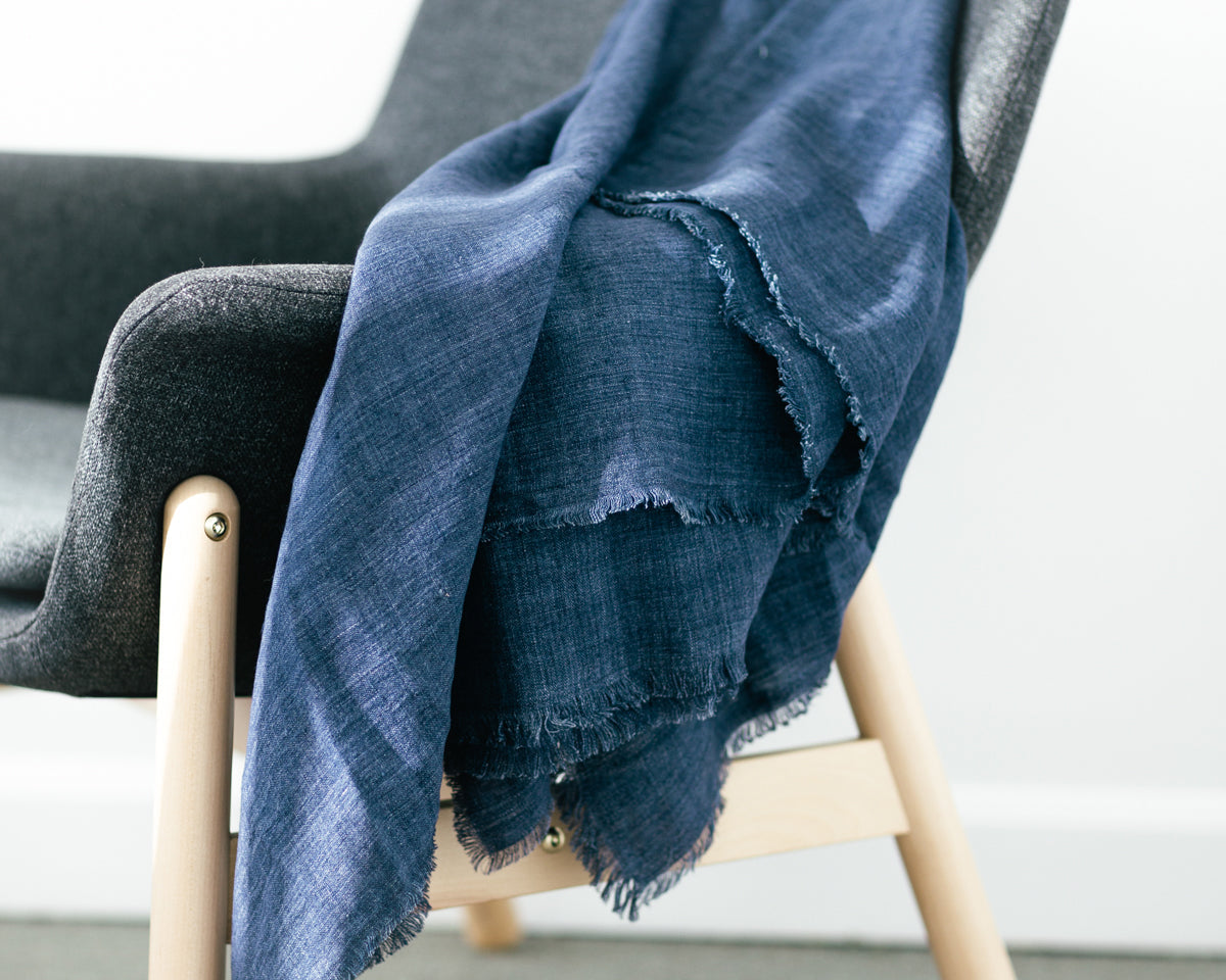 Navy Stonewashed Linen Throw Blanket