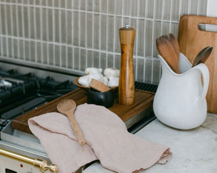 Pink Chambray Linen Kitchen Tea Towel