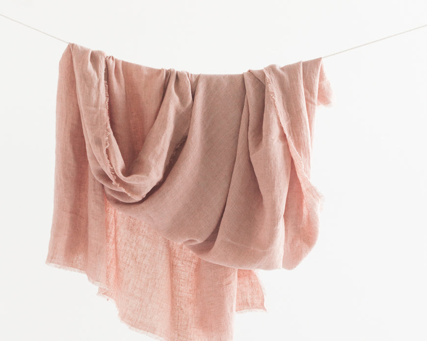 Soft Pink Stonewashed Linen Throw Blanket