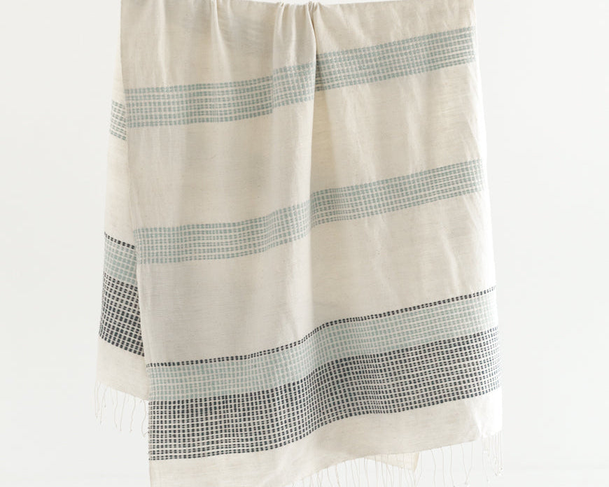 Turkish Blue Bath Towel with Fringe