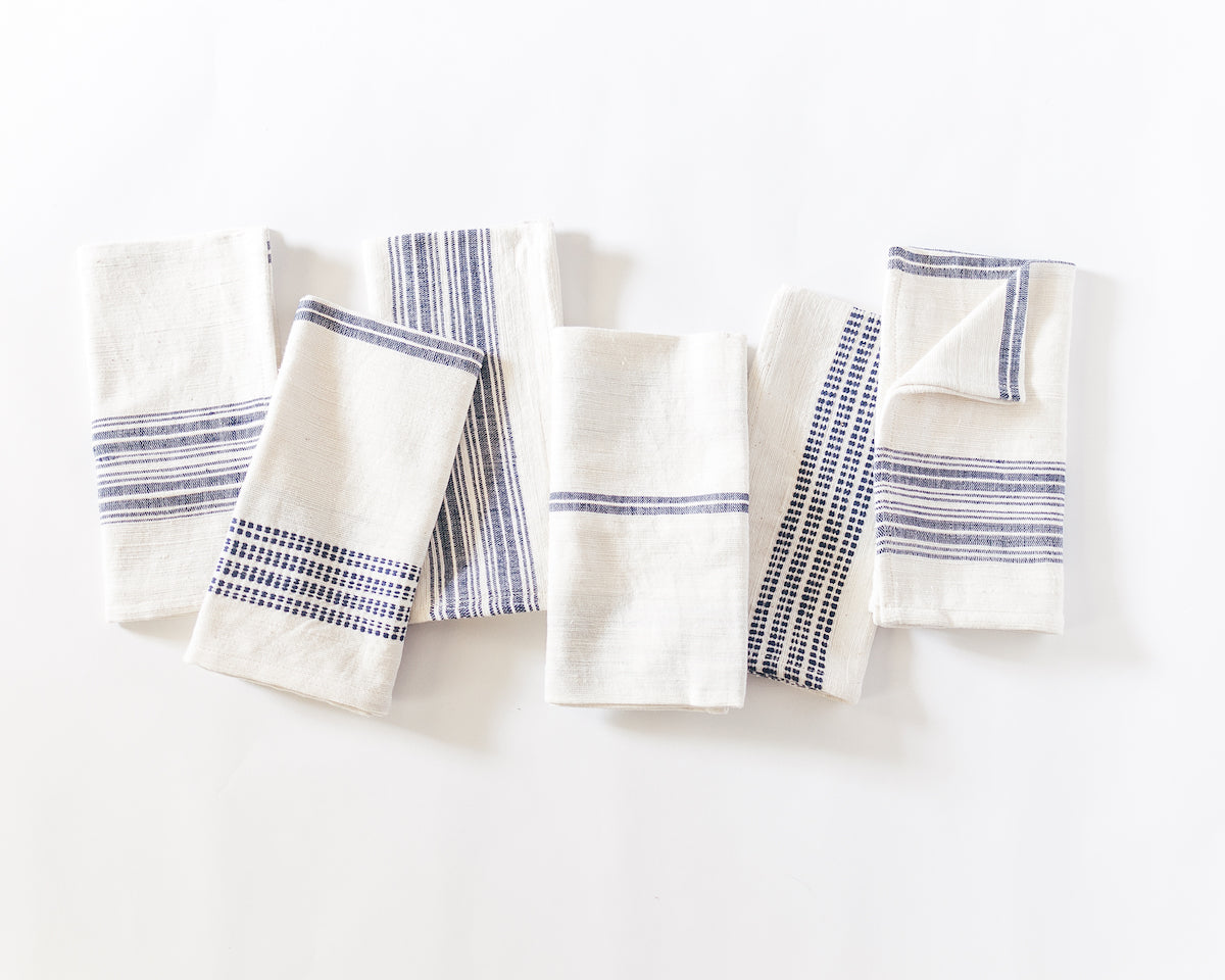White Blue Stripe Color Blocked Cotton Napkins