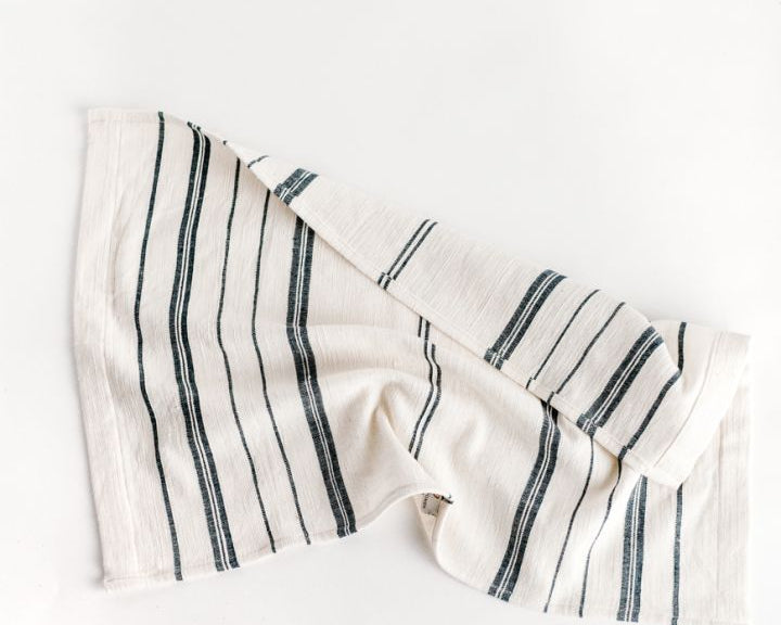 White Navy Striped Kitchen Towel