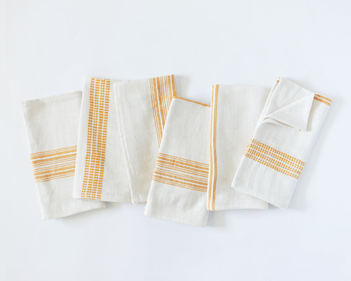 Yellow Stripe Color Blocked Cotton Napkins