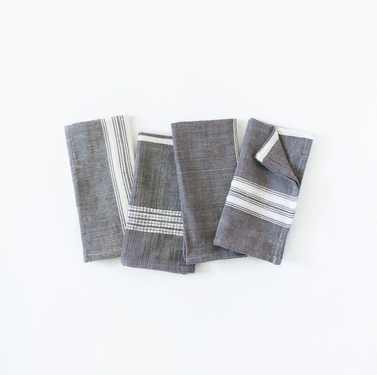 Charcoal White Stripe Color Blocked Cotton Napkins
