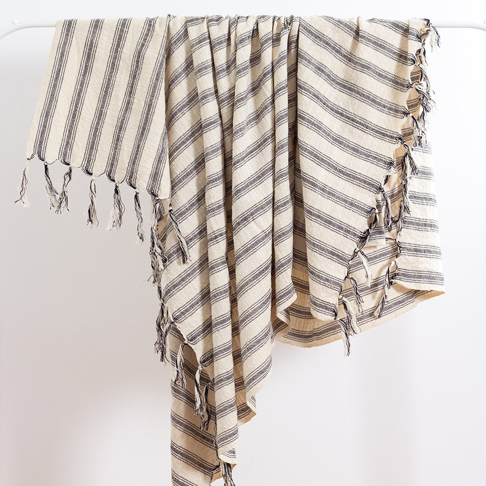 Striped Turkish Natural Charcoal Stripe Cotton Bath Sheet Towel