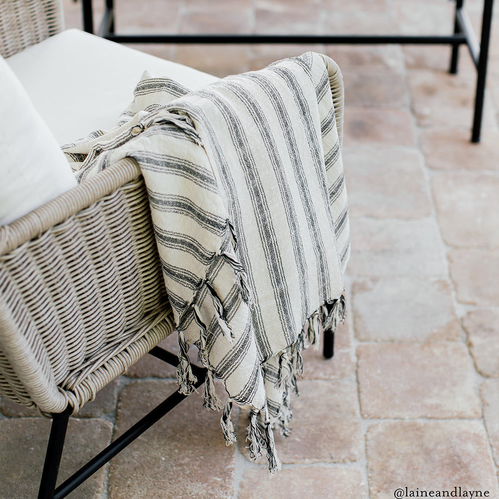 Striped Turkish Natural Charcoal Stripe Cotton Towel Blanket