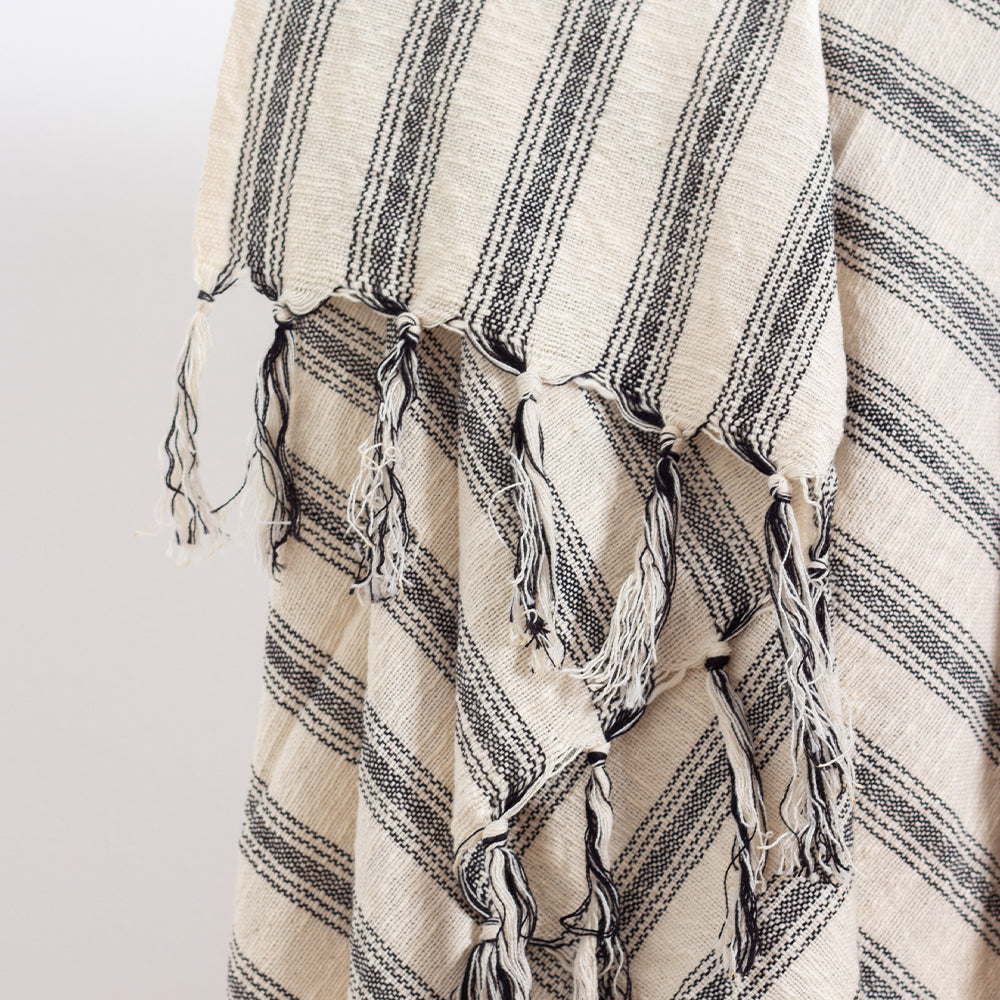 Turkish Towel Natural Charcoal Stripe Cotton