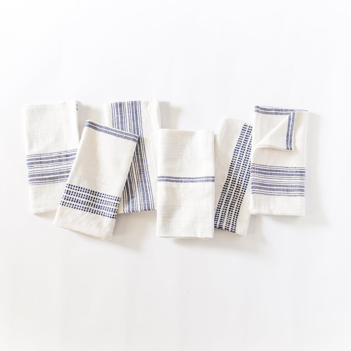White Blue Stripe Color Blocked Cotton Napkins