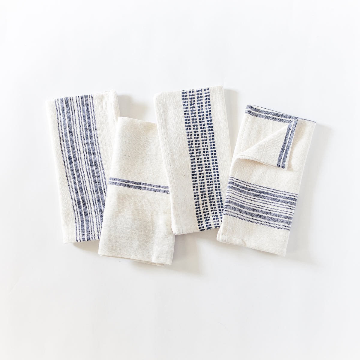 White Chambray Stripe Color Blocked Cotton Napkins