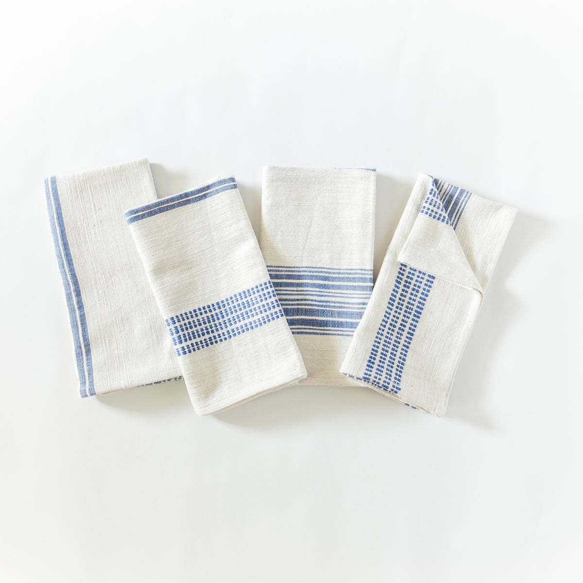 White Royal Blue Stripe Color Blocked Cotton Napkins