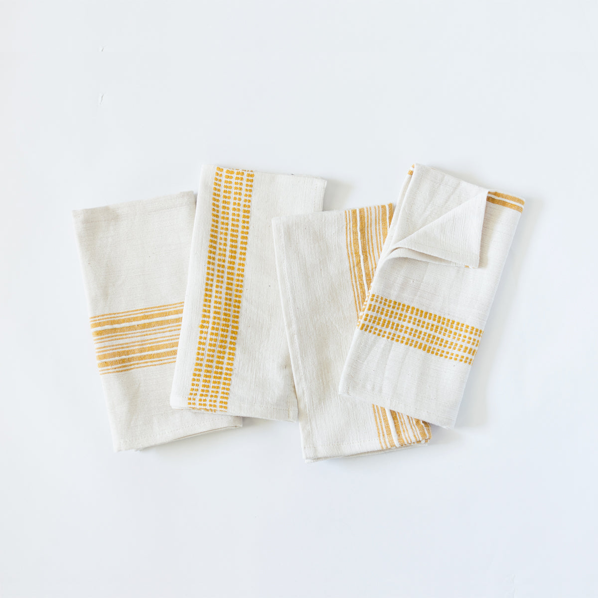 White Royal Yellow Stripe Color Blocked Cotton Napkins